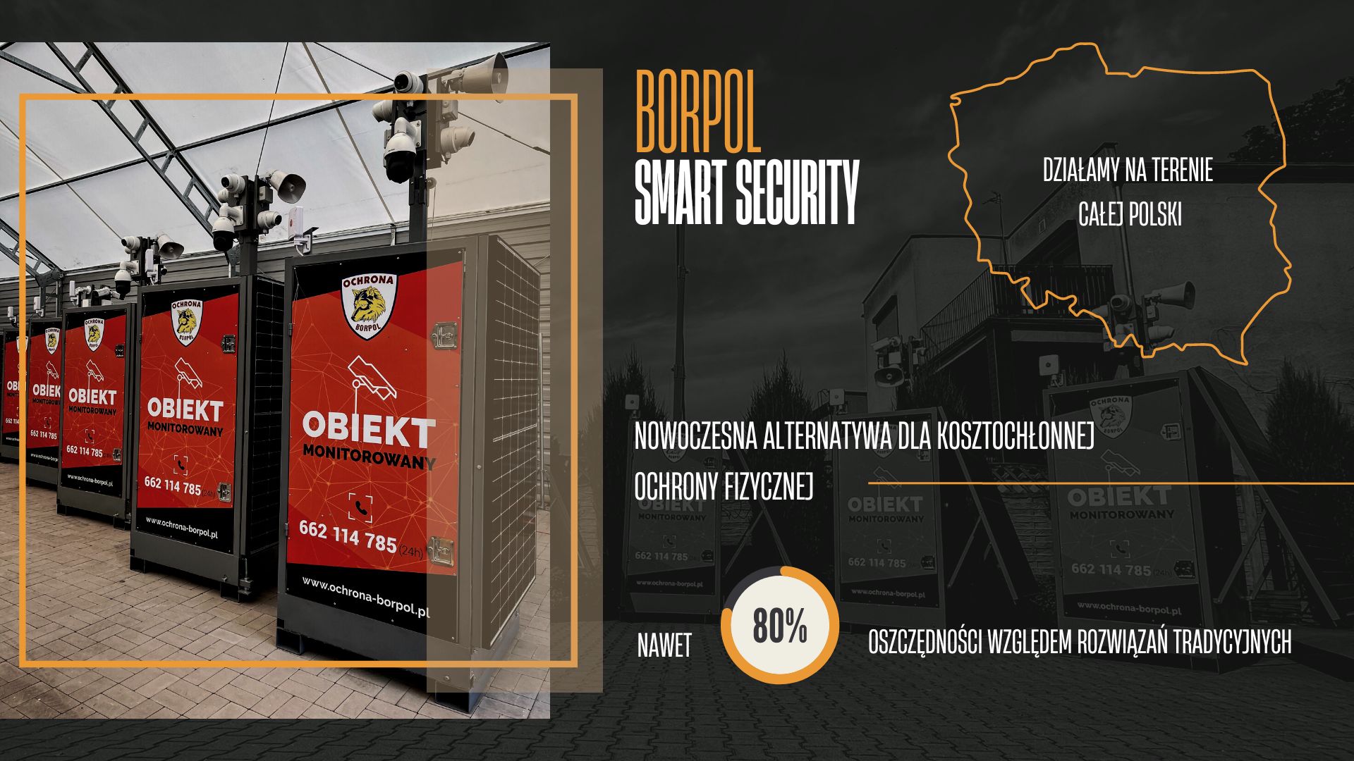 Borpol Smart Security to nowoczesna alternatywa dla tradycyjnej ochrony fizycznej w postaci mobilnych wież monitorujących oraz analityki obrazu w obiektach stacjonarnych.